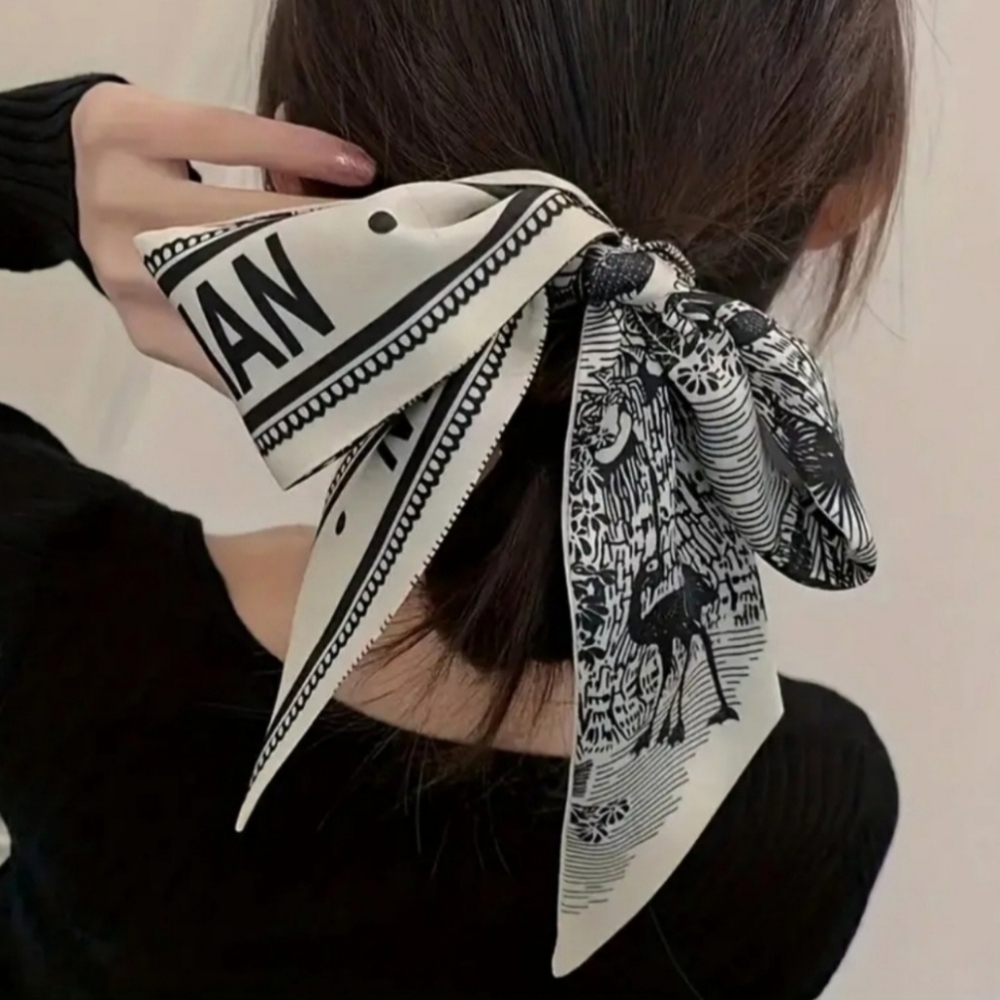 Satin Printed Twillies 4pcs Green Patterned Scarves - Picture 8 of 9